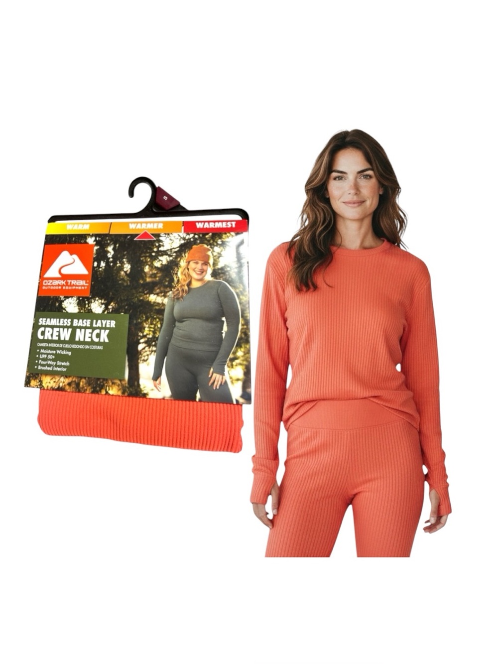 Ozark Trail Women's Coral Ribbed Thermal Crewneck Base Layer Top